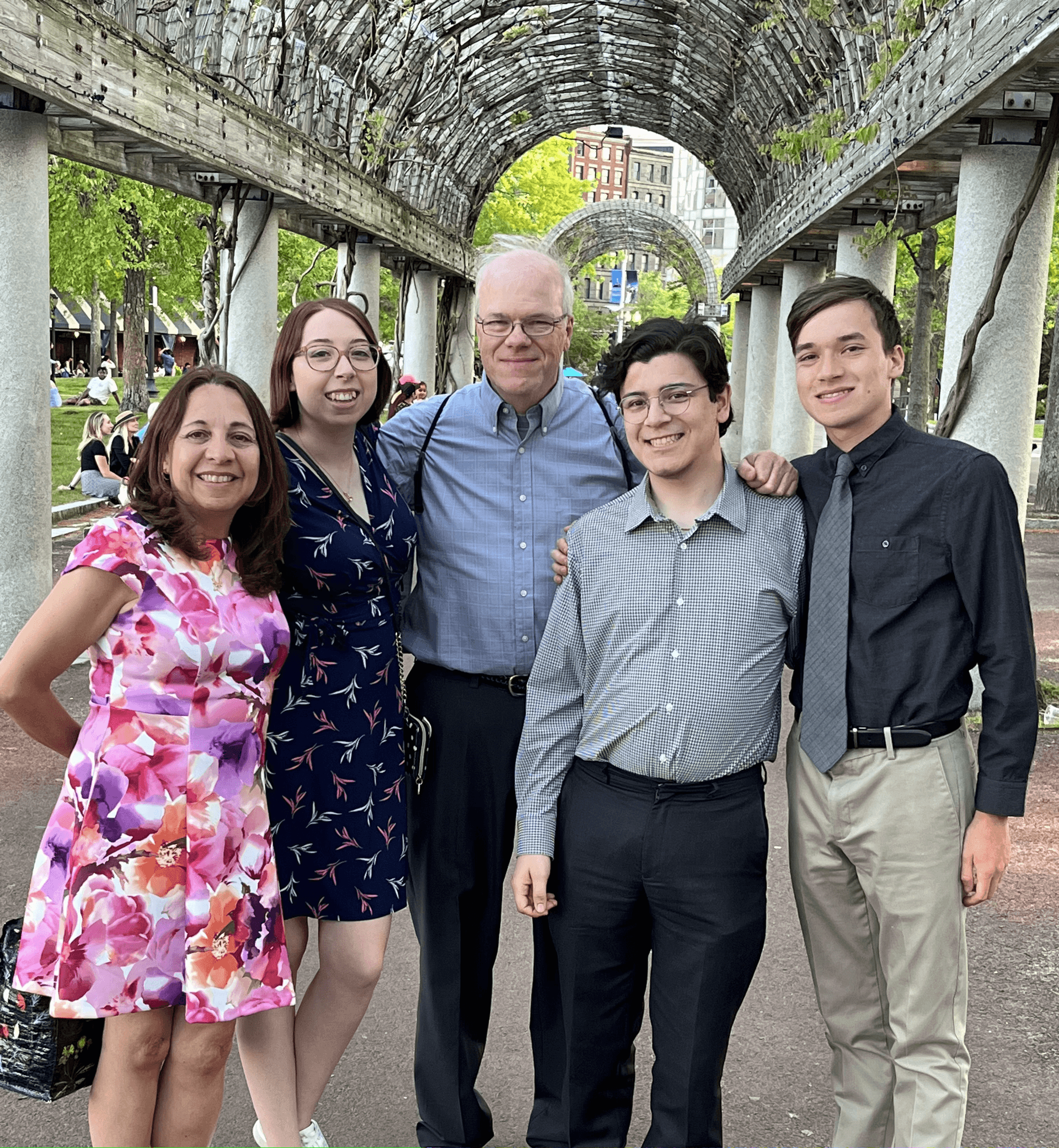 William and his immediate family at his sister's Emerson College graduate commencement ceremony in Boston, MA